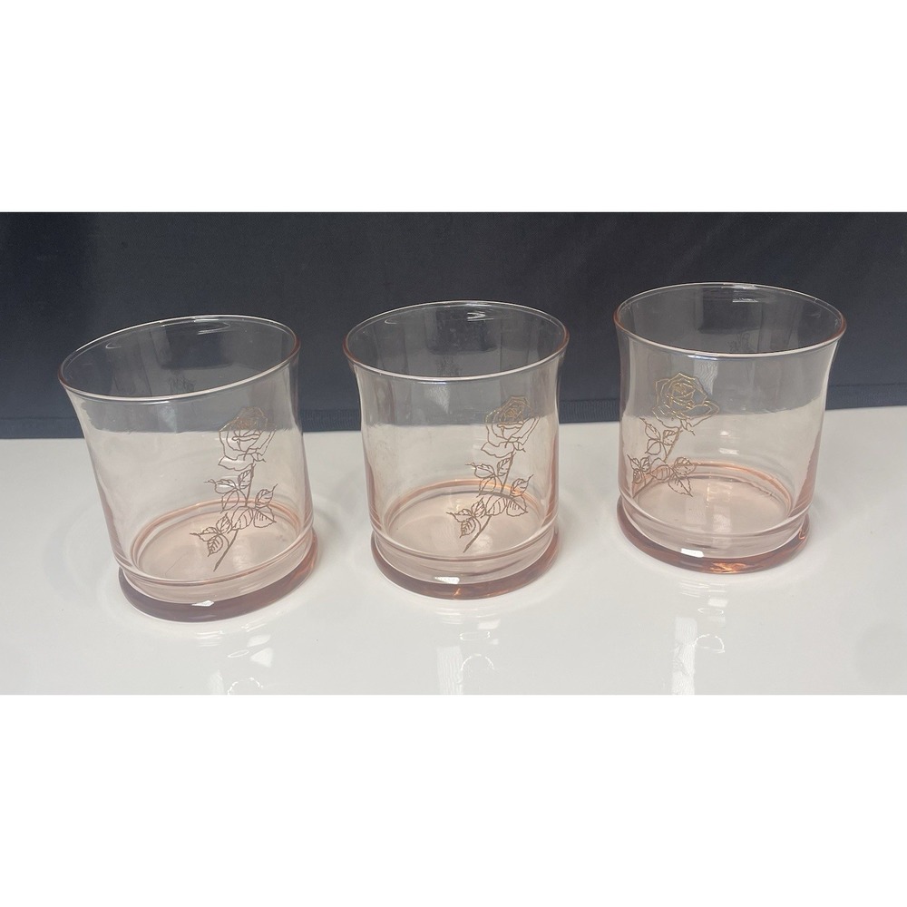Libbey Rose Pink Tumbler Glasses Set Of 3 Vintage 3.5 Inches Tall‎